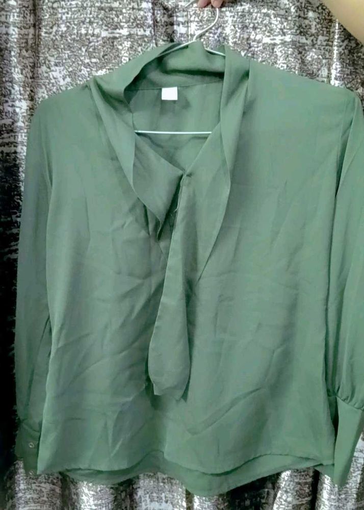 Green Tie Neck Blouse