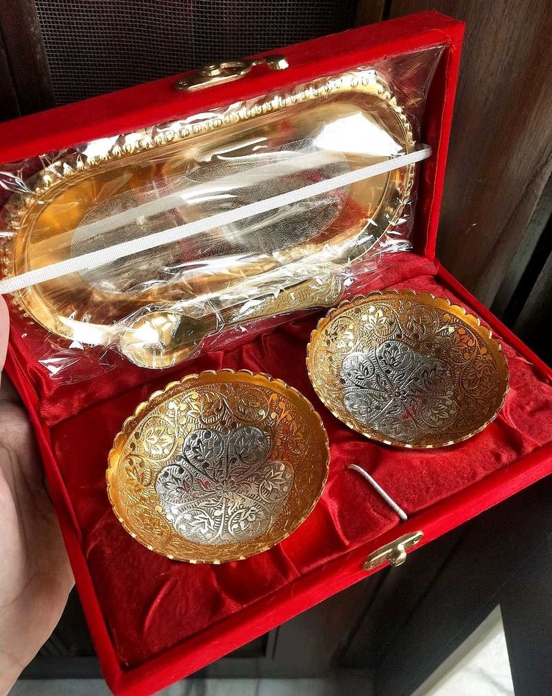 Gold Silver Plated Bowl Tray Set