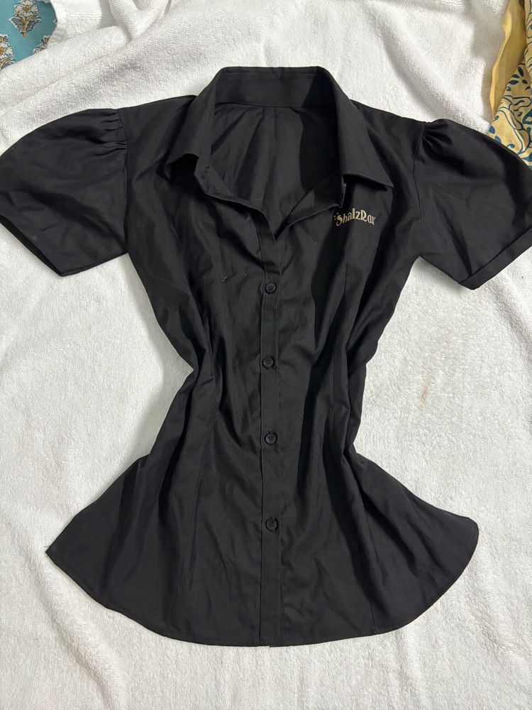 Black Embroidered Puff Sleeve Top