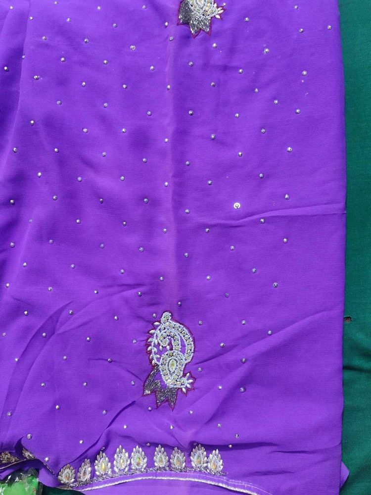 Purple Saree With Bead Work For Women