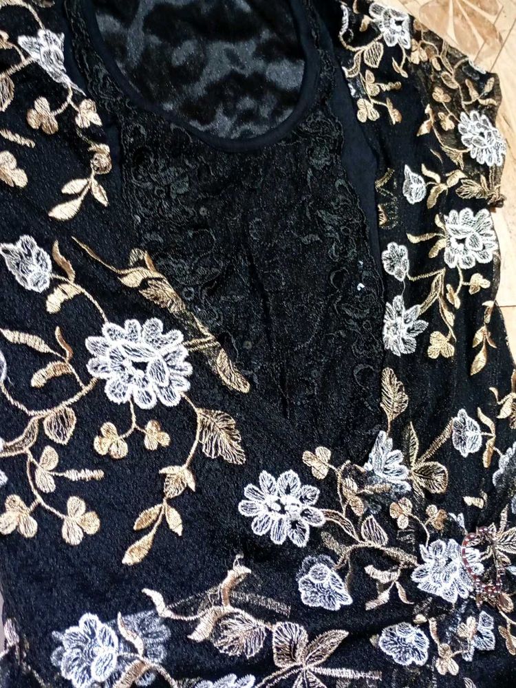 Elegant Black Floral Embroidered Top