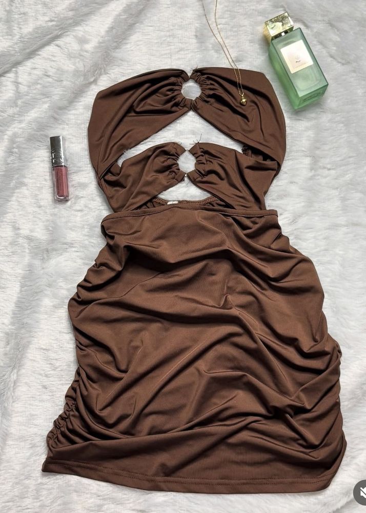 Brown bustier tube Cutout Mini Dress