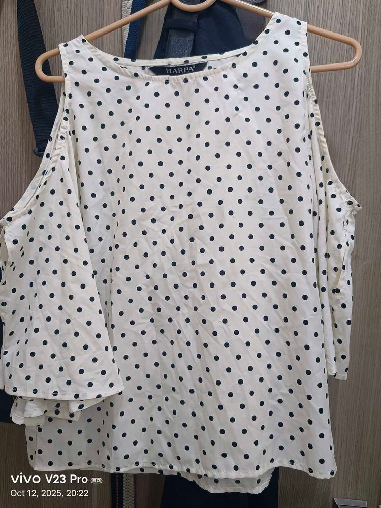 Polka Dot Cold Shoulder Top