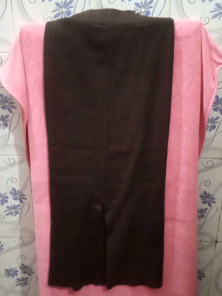 Brown Ribbed Bodycon Skirt