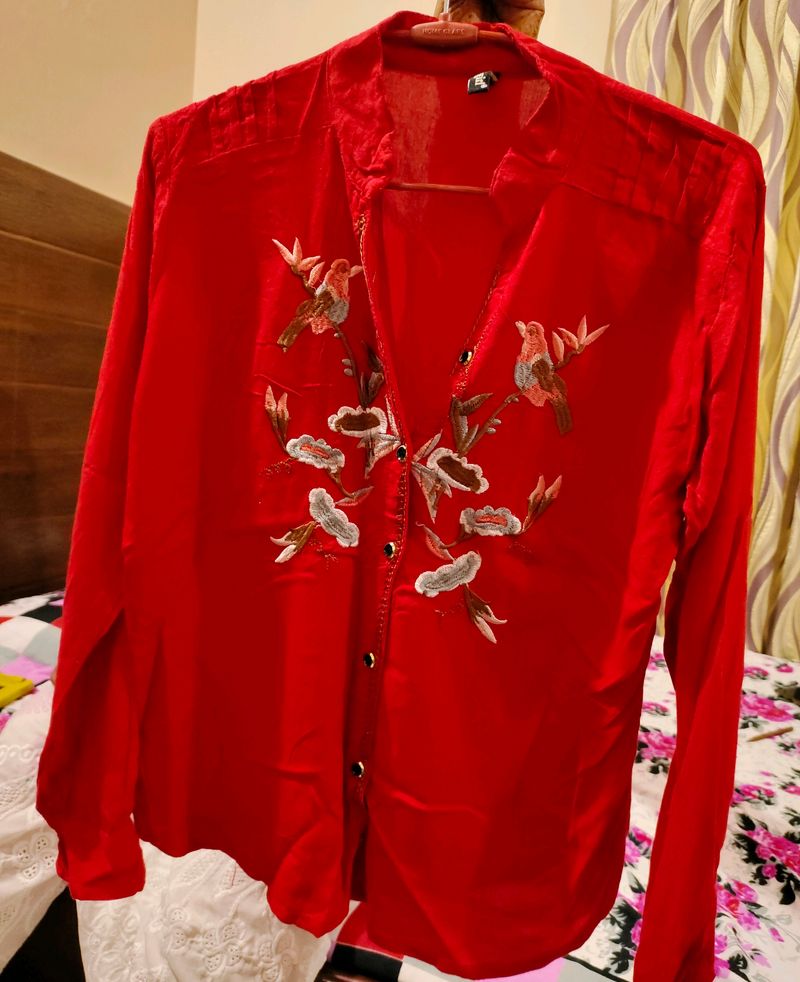Metro Fashion Brand Red Shirt With Thread Embroide