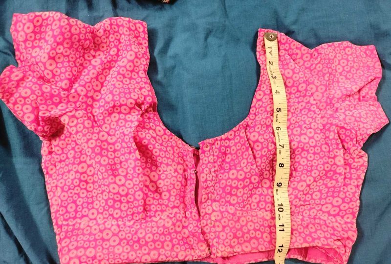 Pink Printed Blouse With Lining And Short Sleeves