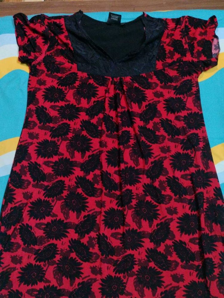 Red &amp; Black Floral Mini Dress