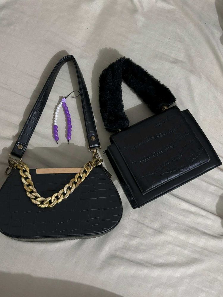 Black Fashion Handbags  Set of 2  free phone charm