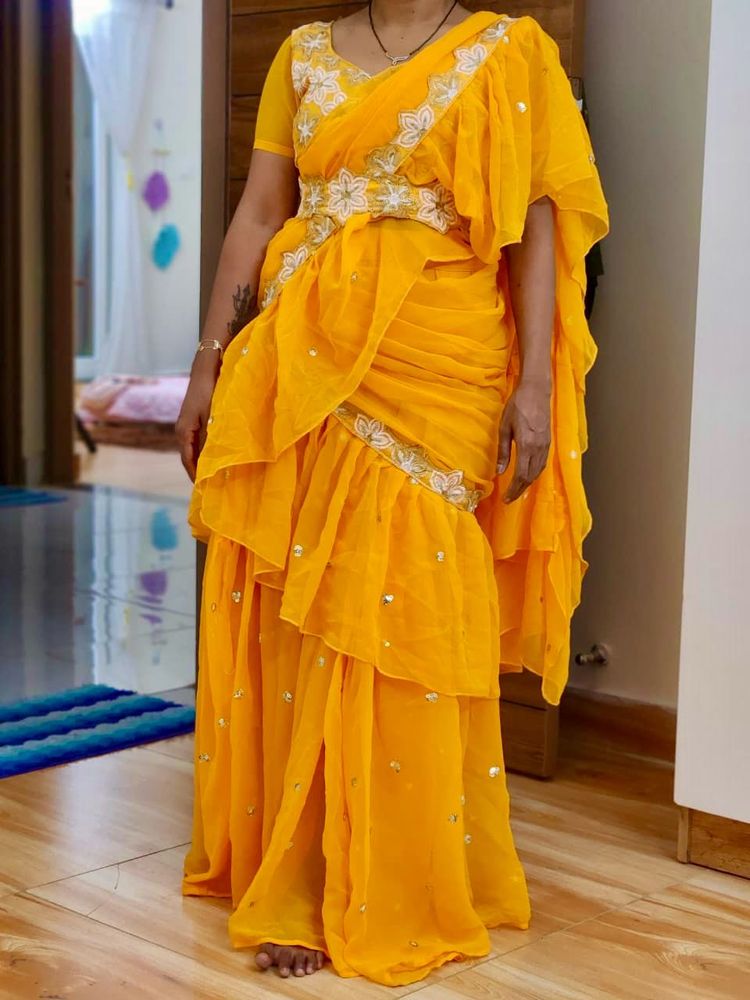 Yellow Ruffle Saree