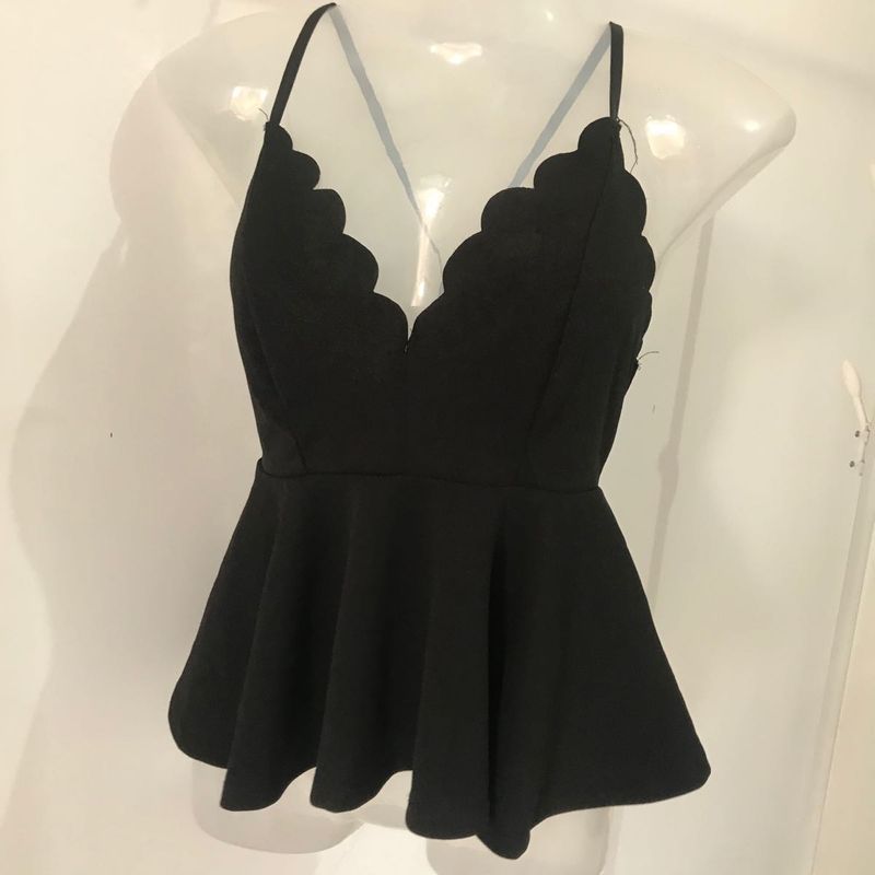 Black Scalloped Peplum Top