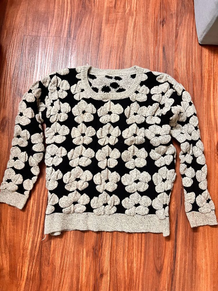Grey Flower Sweater