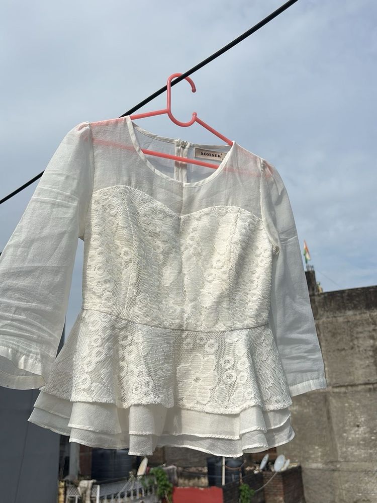 Lace Peplum Blouse - Size S