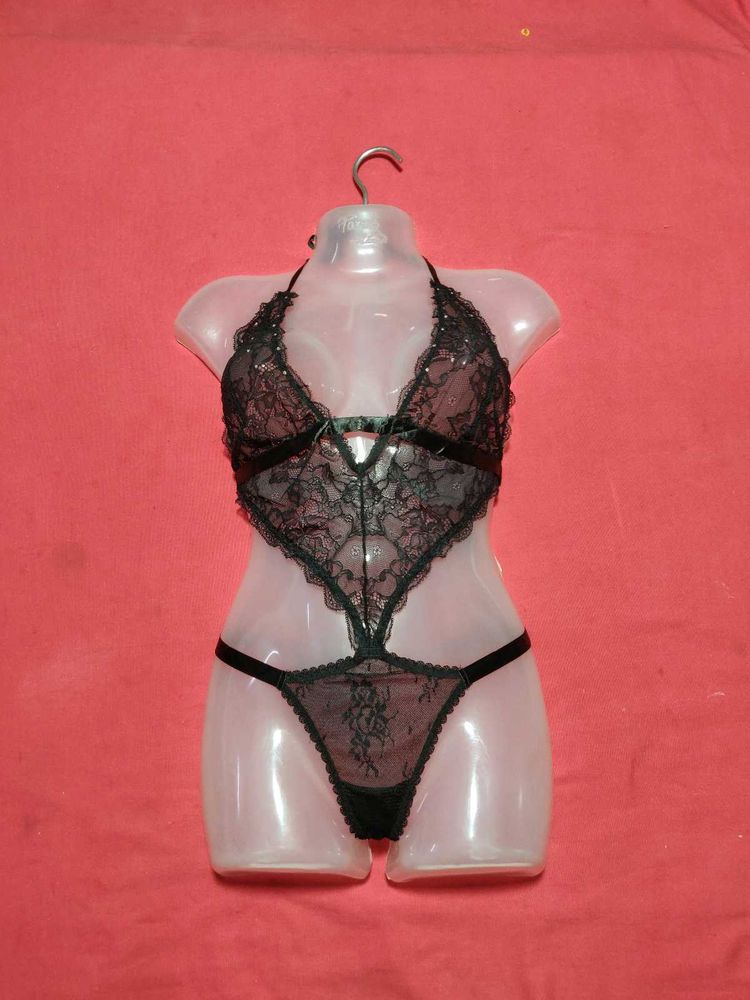 Black Lace Halter Teddy Lingerie