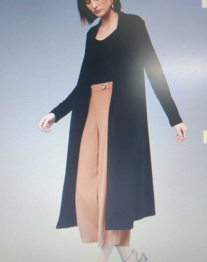 Sassafras Black Ribbed Longline Open Front Shrug