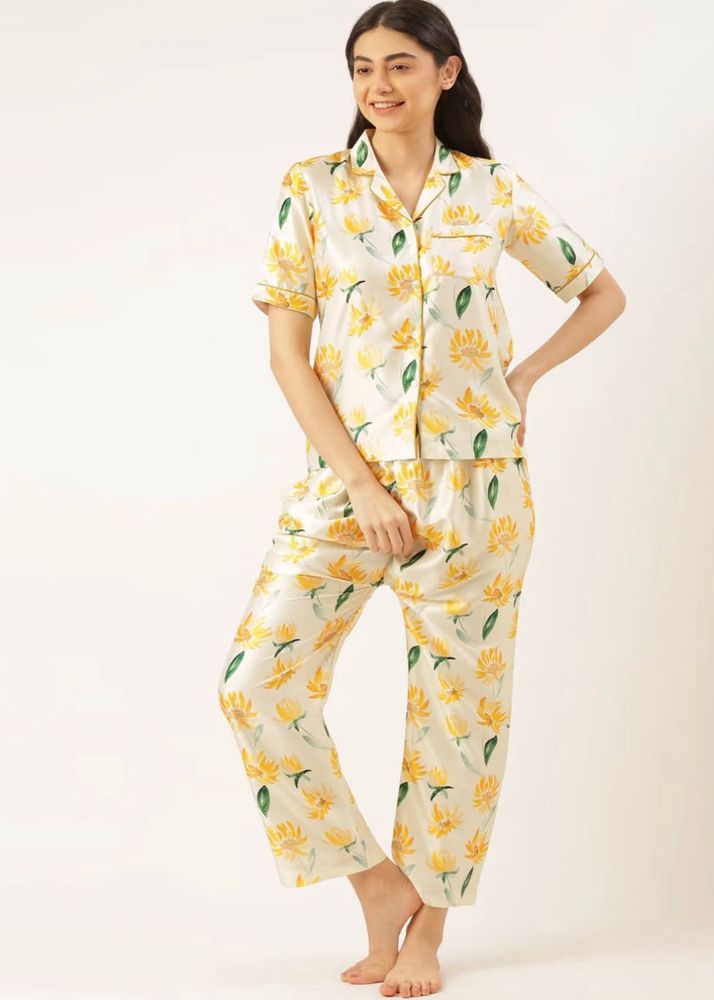 Floral Print Satin Pajama Set