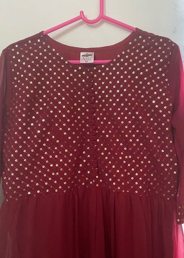 Asil Maroon Ethnic Gown with full Inner – Size 3XL
