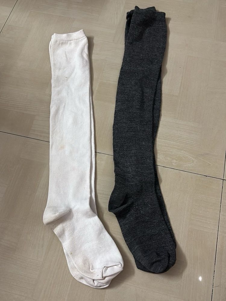Knee High Socks - Grey &amp; White