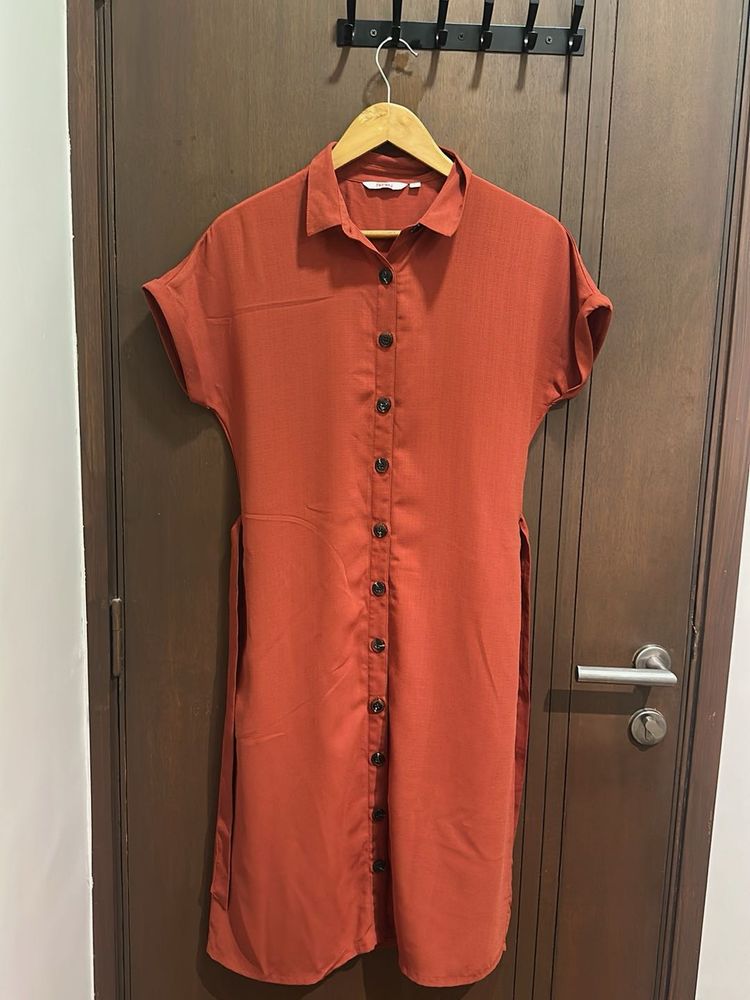 Rust Button-Down Shirt Dress