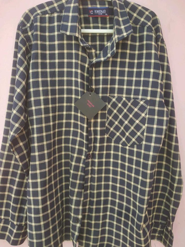 Men Check Shirt Navy With Yellow