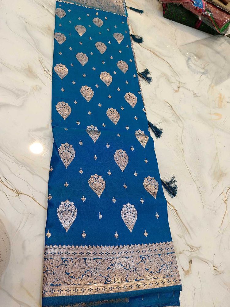 Blue Banarasi Soft Silk Saree