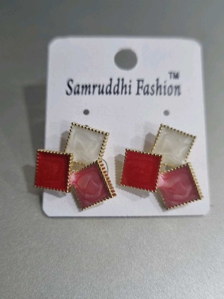 Red Square Drop Earrings