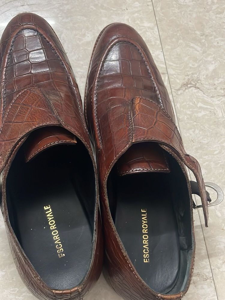 Escaro Royale Brown Leather Monk Strap Shoes