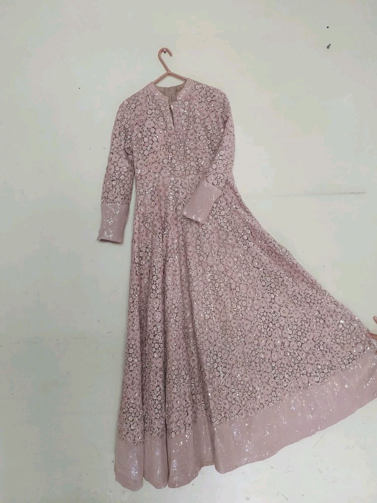 Women&#39;s Embroidered Long Sleeve Embellished Neck Gown