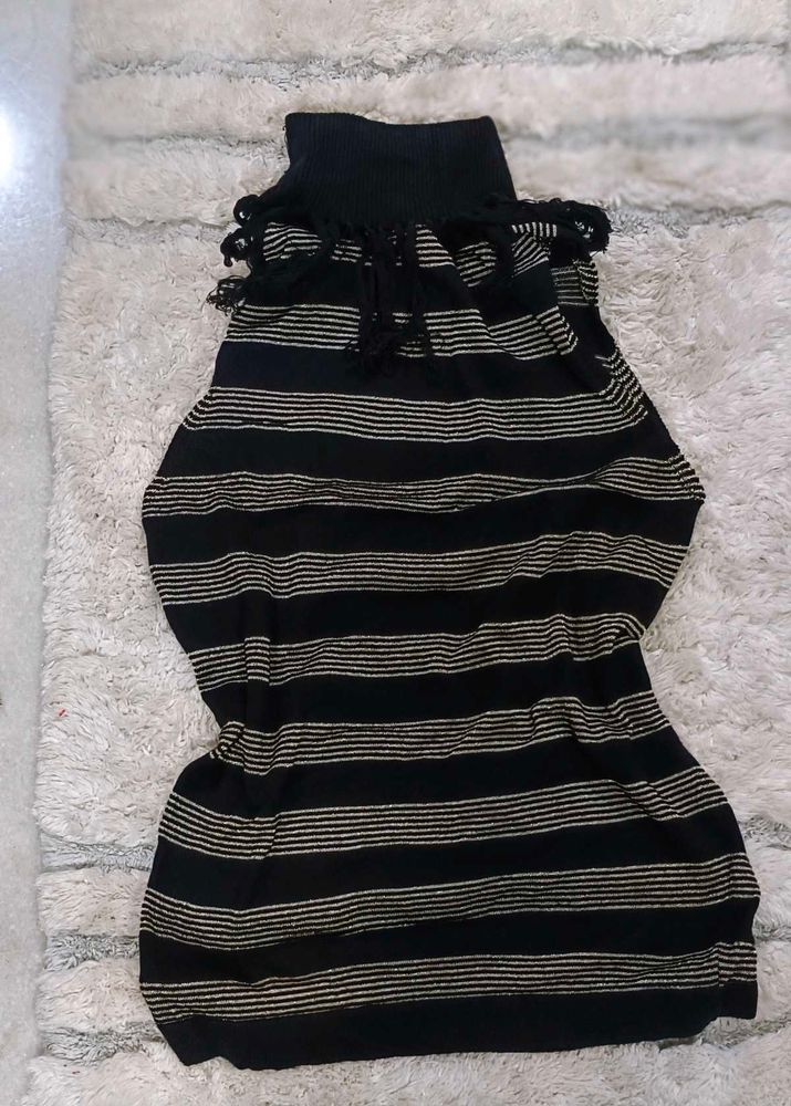 Striped High Neck T Shirt
