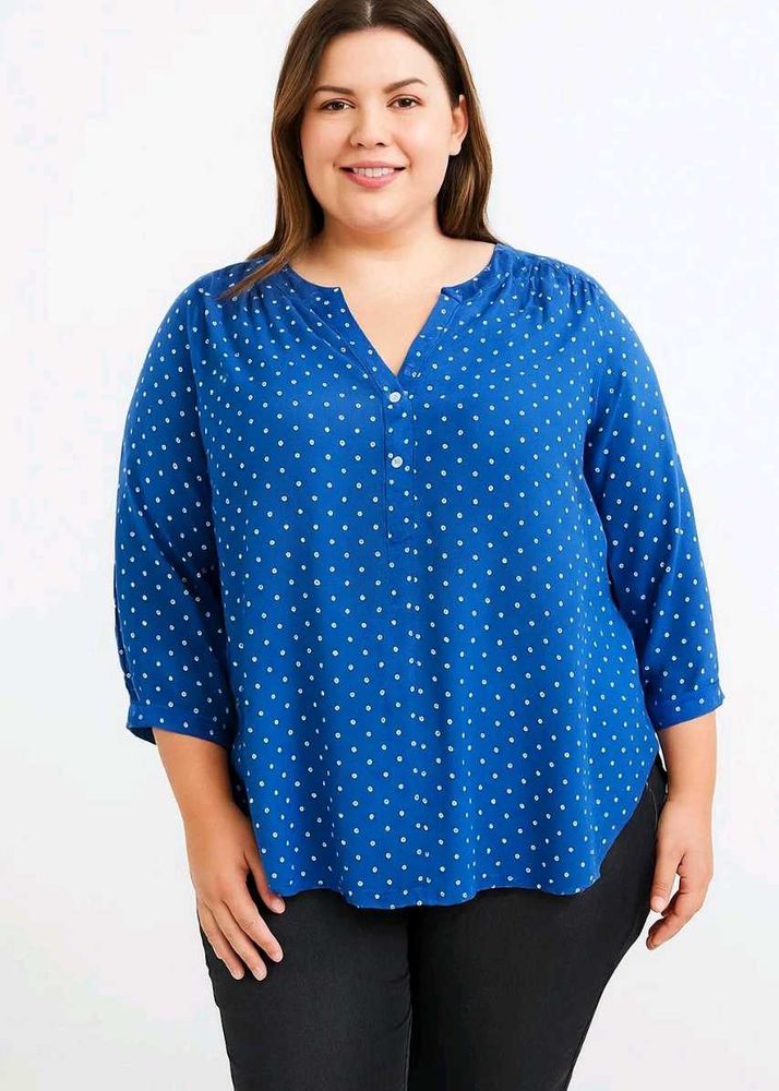 Blue Polka Dot Plus-Size Top