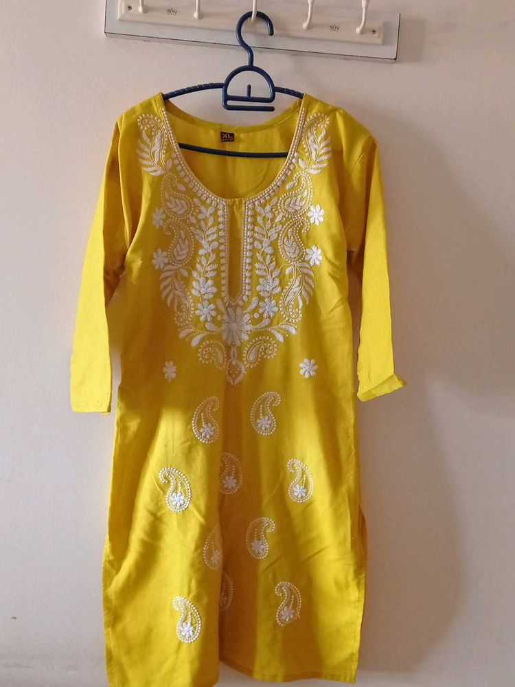 Chikenkari Yellow Kurti
