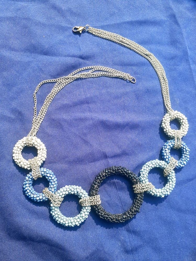 Blue Neck Piece With Silver Chains 💙