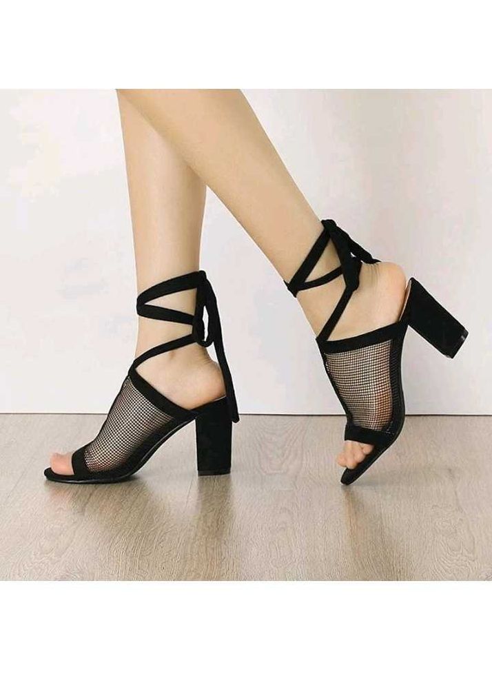 Black Mesh Wrap Up Heels