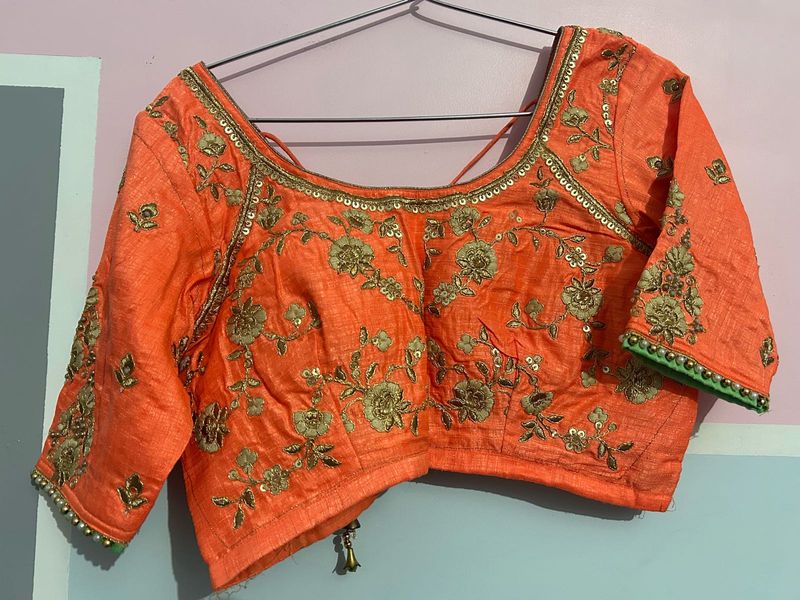 Orange Embroidered Blousewith Lehanga