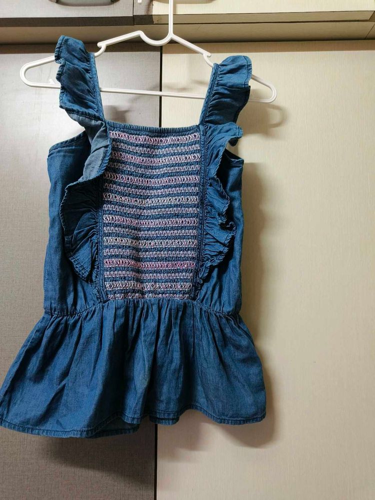 Girls Cotton Denim Top Sleeveless