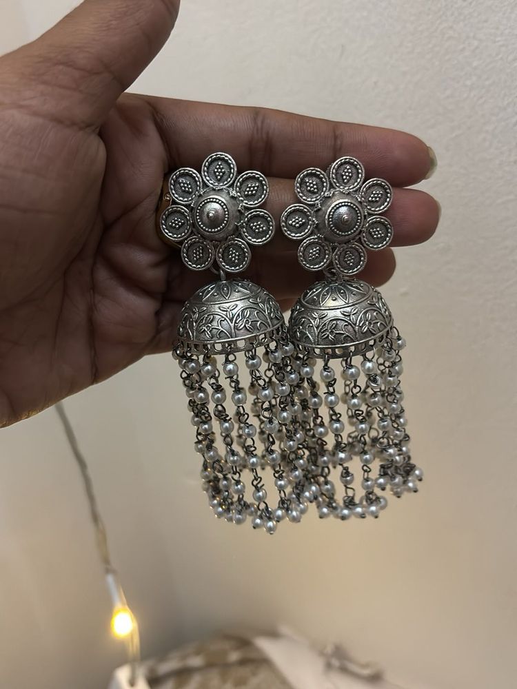 Silver Jhumka Earrings