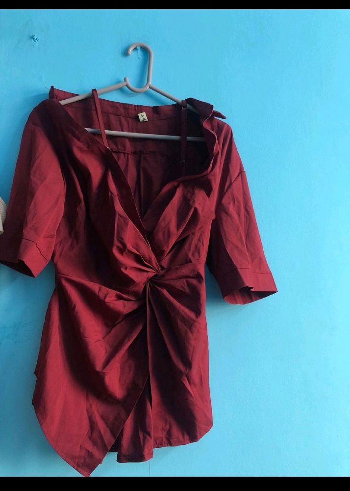 Collar Shirt Off Shoulder Top