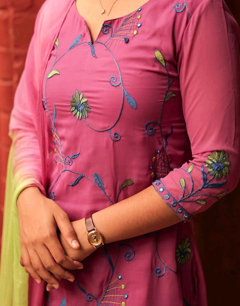 Pink Embroidered Kurta Set
