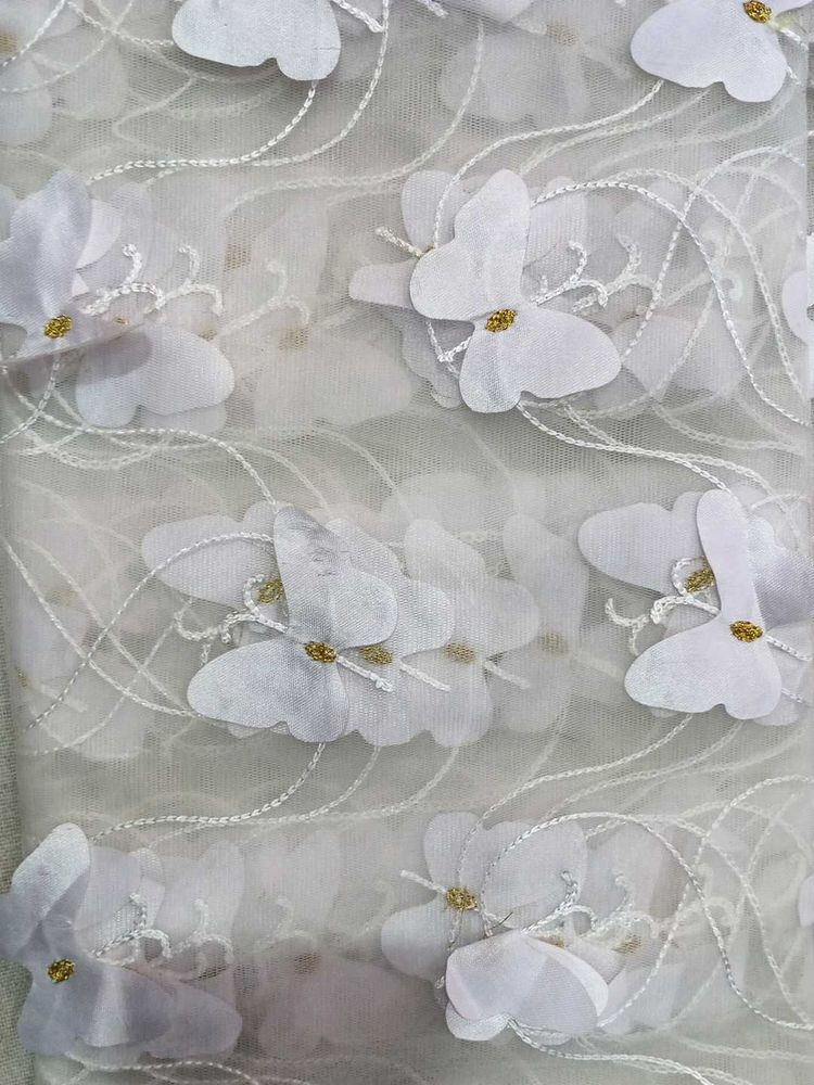 2 Meter White Butterfly Applique Net Fabric
