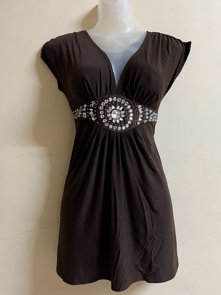 FIXED PRICE ✨ Brown Embellished Mini Dress