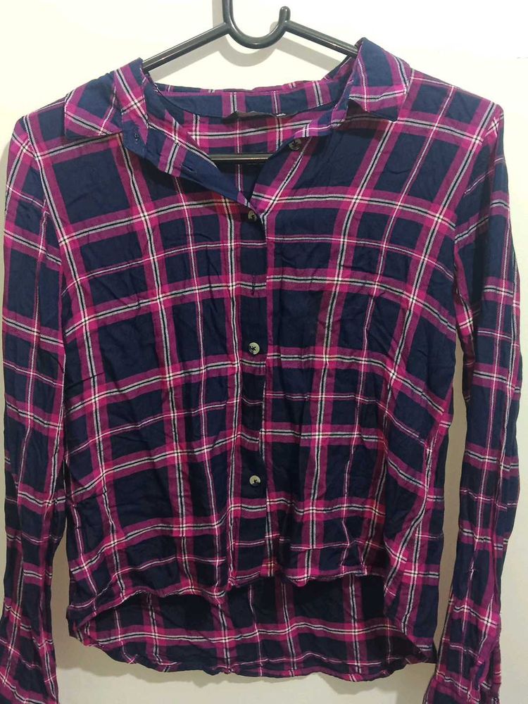 Pink &amp; Navy Plaid Flannel Shirt