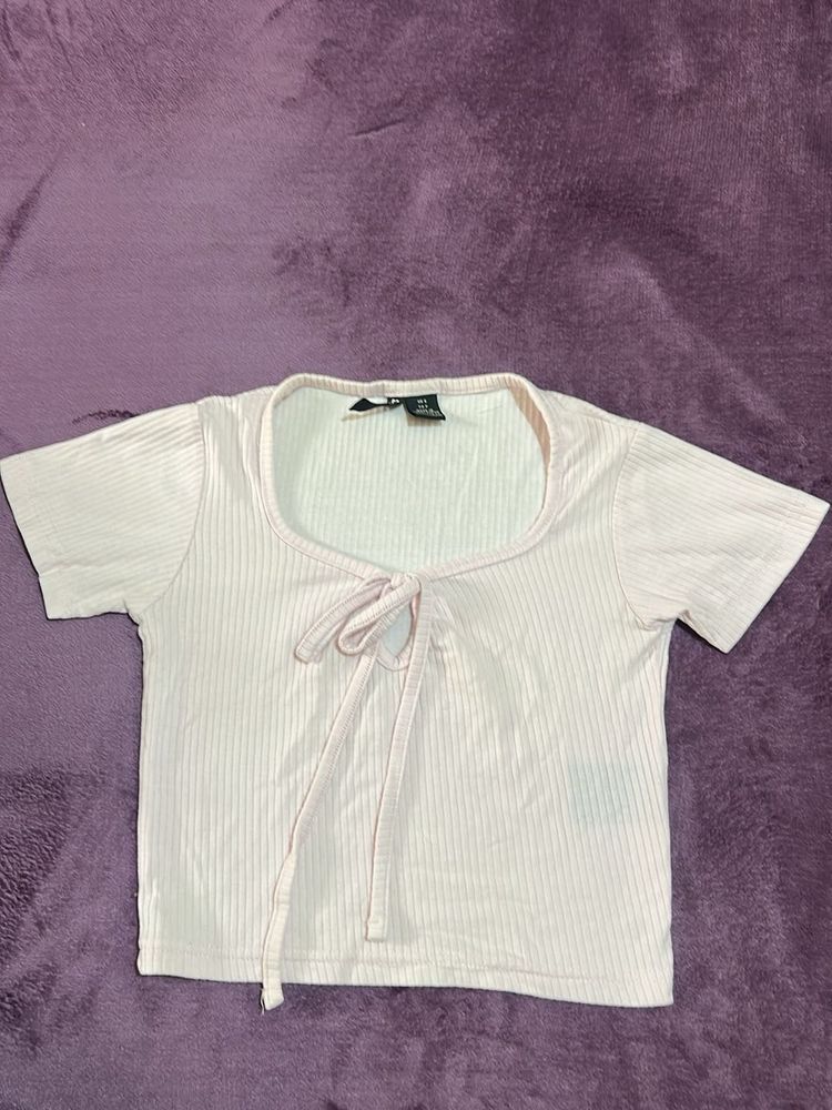 Cute Pink Tie-Front Crop Top