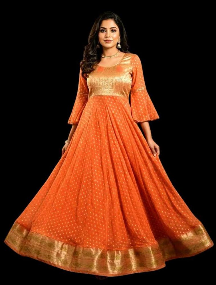 Elegant Orange Anarkali Gown
