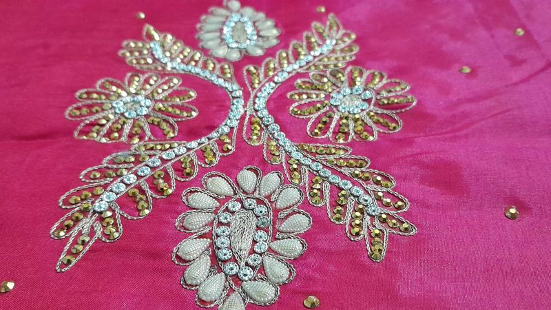 Pink Fabric with Gold Embroidery