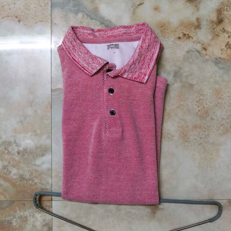 Ether Polo Collar Pink Textured Tshirt