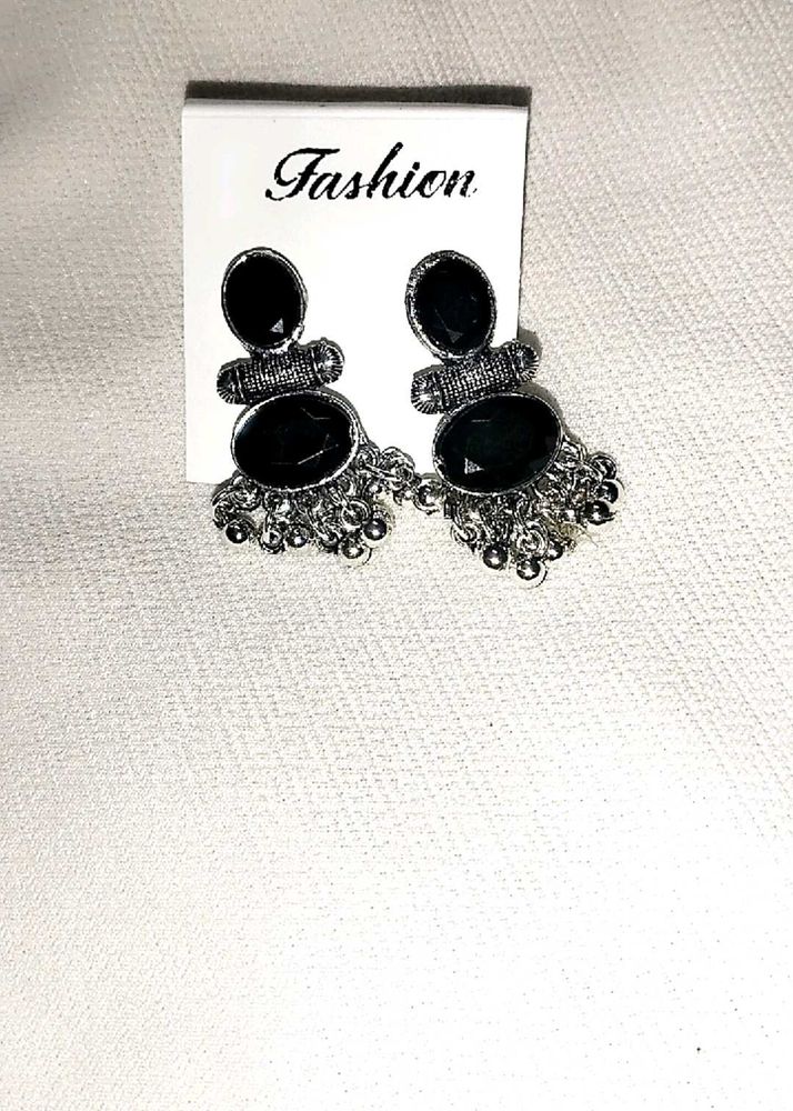 Boho Black Stone Drop Earrings