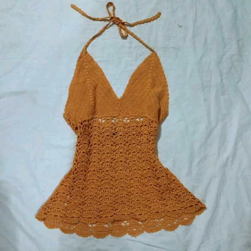 Crochet Halter Mini Dress