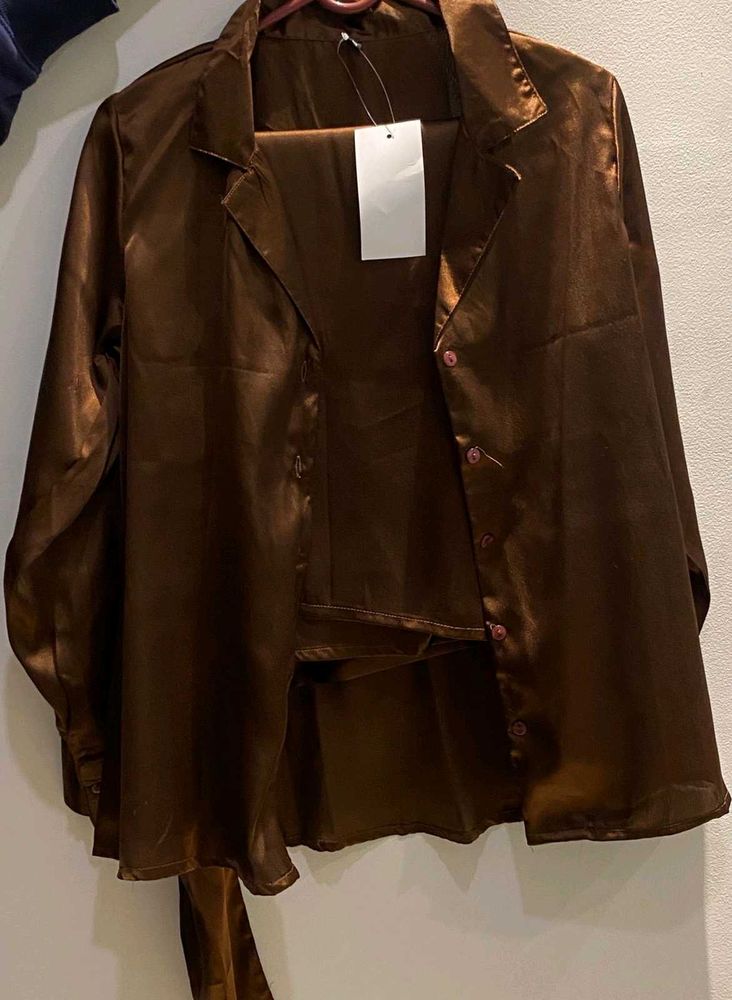 Silky Brown Two-Piece Set