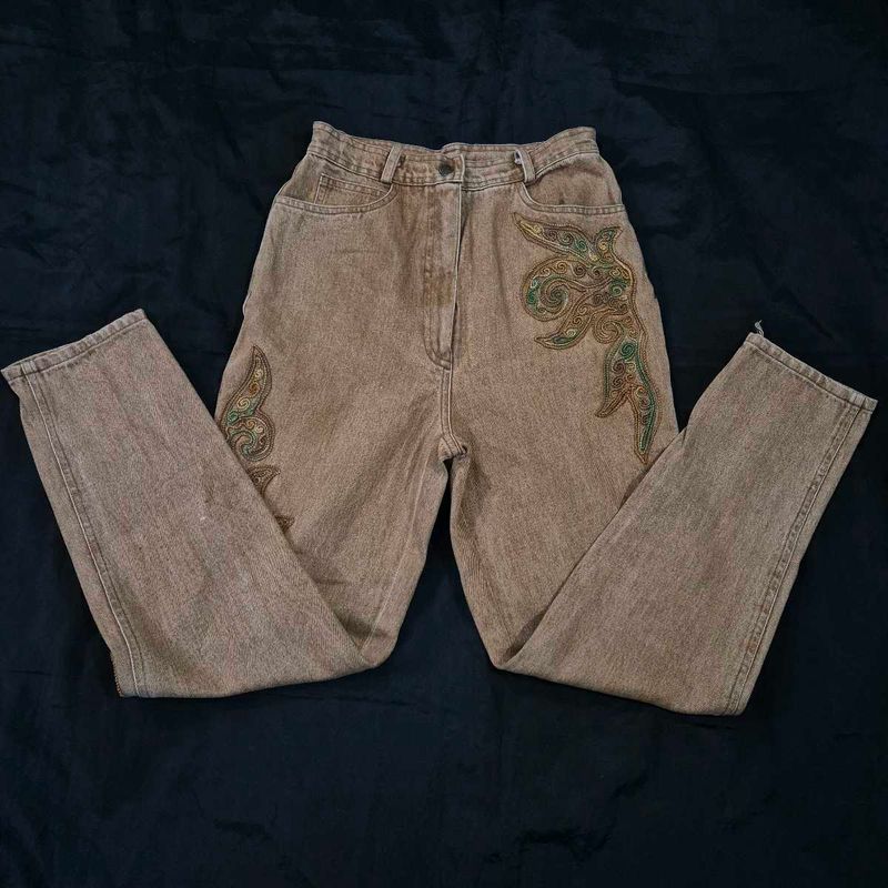Vintage Embroidered Denim Jeans/korean