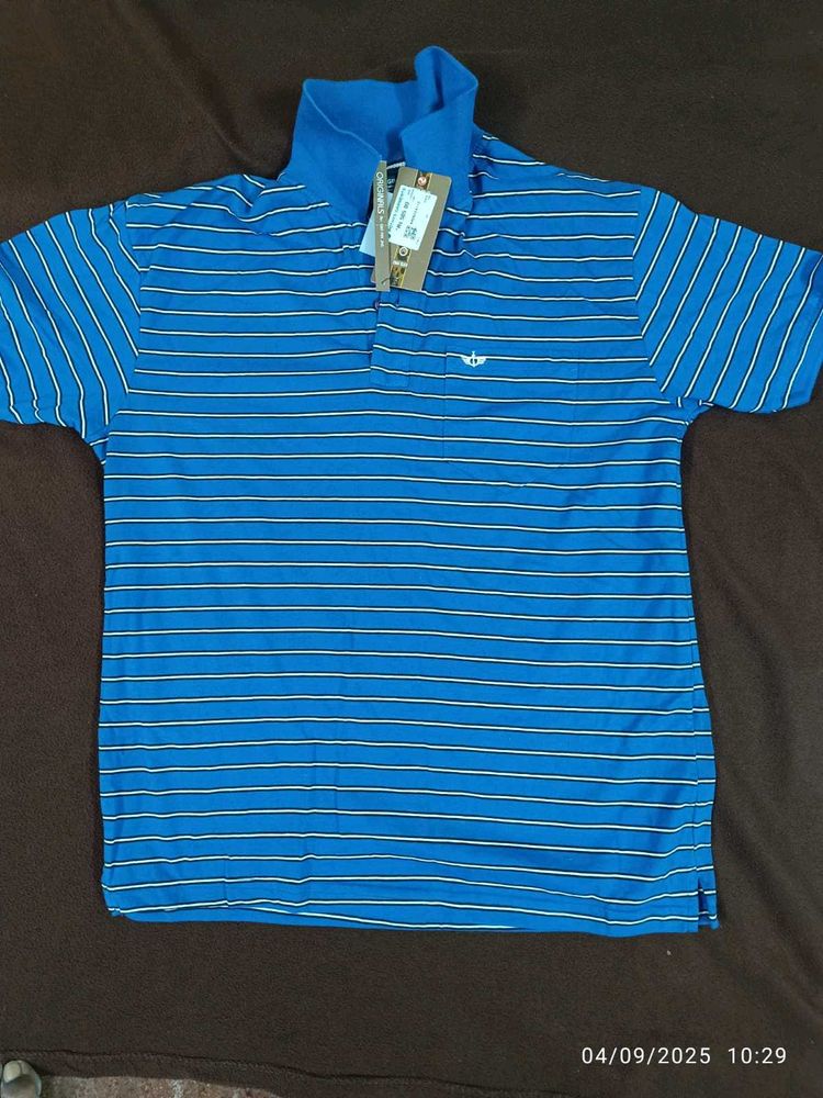 New Xl Striped Blue Polo Shirt