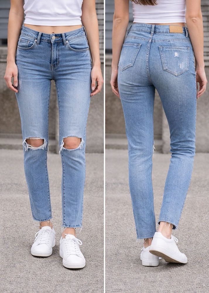 Ripped Knee Denim Jeans 👖🦋